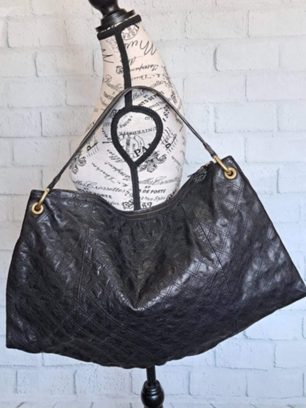 XL Antonio Melani Quilted Leather Bag - Black